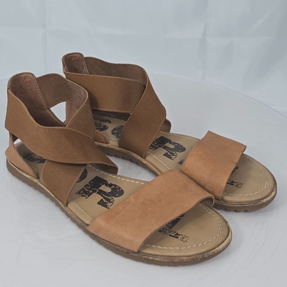 Sorel Ella Women 7 Tan Slip On Strappy Criss Cross Elastic Gladiator Sandals